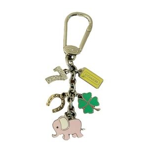Rare Coach Lucky Key Chain Number 7 Clover Pink Elephant Bag Charm Dust Bag